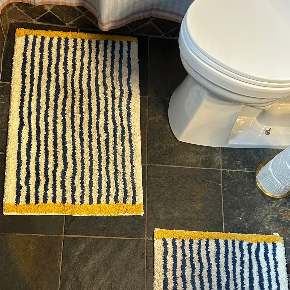 Striped Blue and Yellow Bath Mat